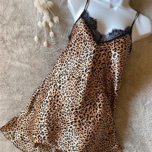 Brown & Black Leopard Print Satiny Lingerie Slip Dress